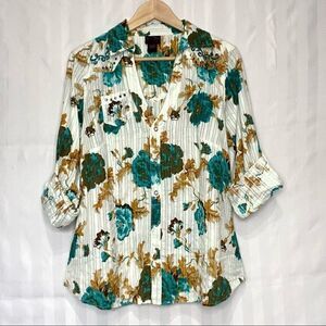 Torrid Floral Print Ribbed Button Down Plus Size 0X